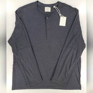 NEW Billy Reid Henley Shirt Mens 2XL XXL Indigo Blue Long Sleeve Casual NWT $98